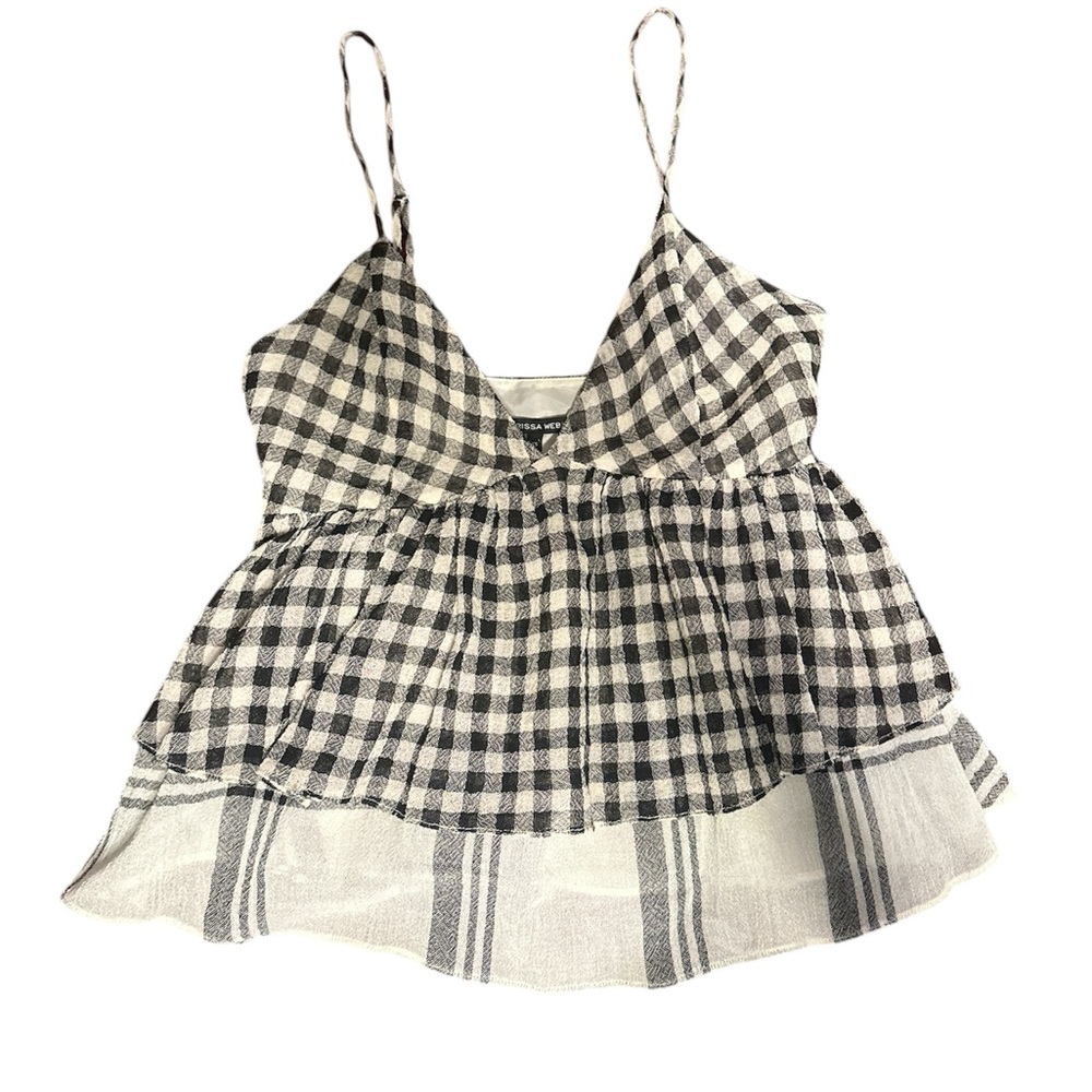 Marissa Webb Virgin Wool Plaid Print Top